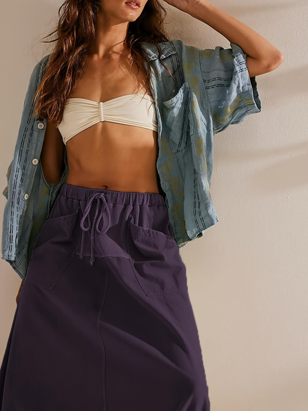 Yz1406 Európai és amerikai határokon átnyúló női szoknya, foltvarrásos szoknya, rugalmas derekú húzózsinórral, zsugorodó szoknya