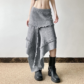 2025 Европейска и американска улична неправилна вълнена пола за жени, есенна персонализирана модерна плисирана дантелена удебелена пола