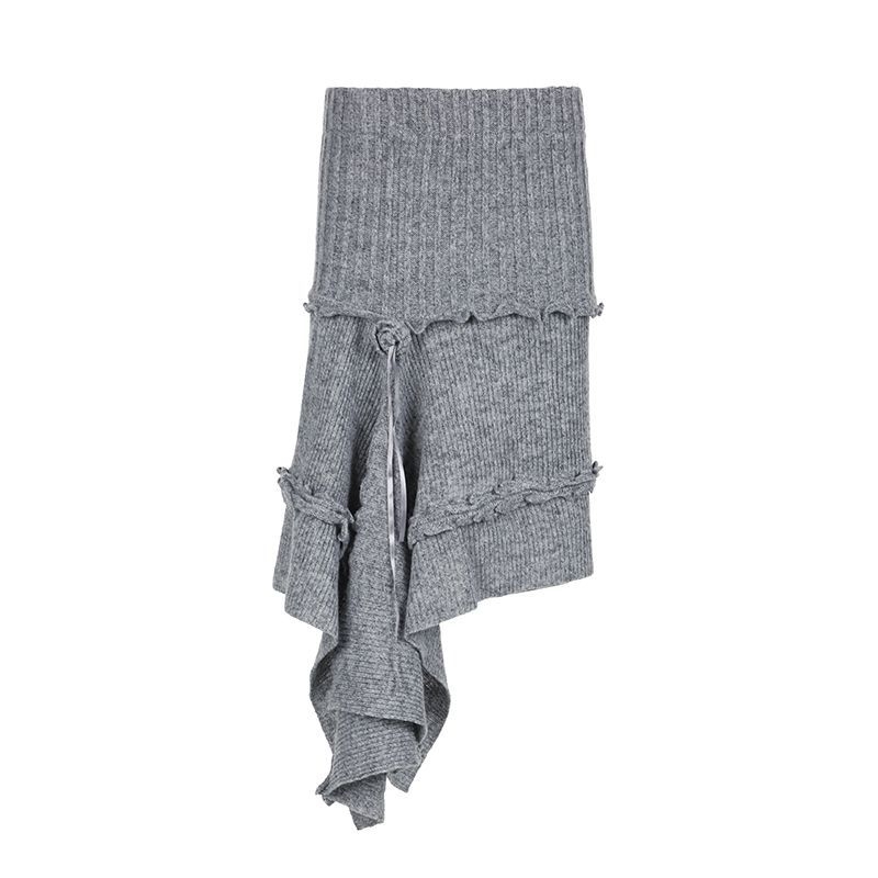 Fustă de lână neregulată de stradă europeană și americană 2025 pentru femei, toamnă, personalizată, la modă, cu îmbinare, plisată, din dantelă, îngroșată