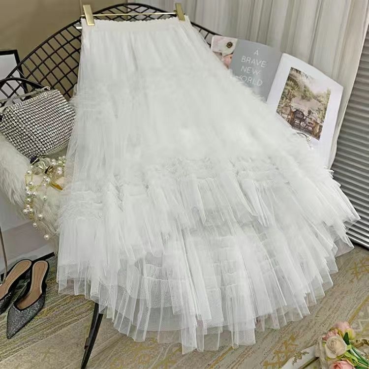 Tündér! Új-Victoria stílusú romantikus és érzéki, hálós, tortás aszimmetrikus szoknya 2025-ös új stílusban