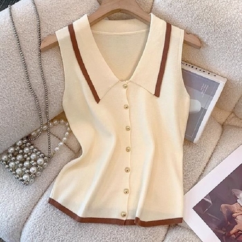 2025-ös nyári felsőkategóriás ujjatlan, francia hajtókás, kötött mellény, nadrágtartós, aszimmetrikus, karcsúsított, rövid felső