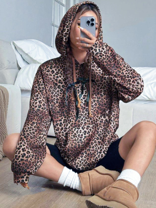 2025-ös határokon átnyúló amerikai retró leopárdmintás kapucnis pulóver férfiaknak és nőknek, Yk Street hip-hop, laza és sokoldalú