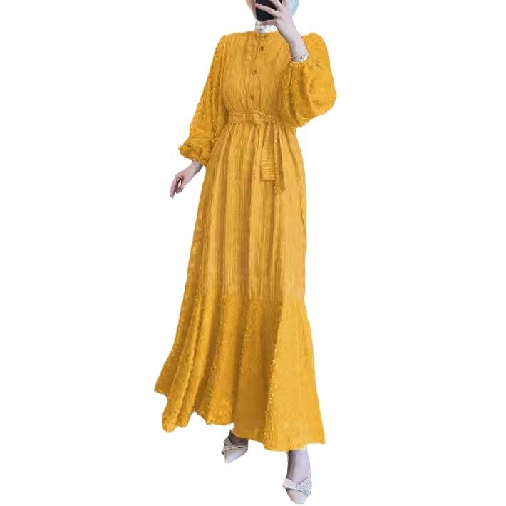 M2710 Határokon átnyúló Amazon új női közel-keleti egyszínű hosszú köntös divatos elegáns muszlim ruha