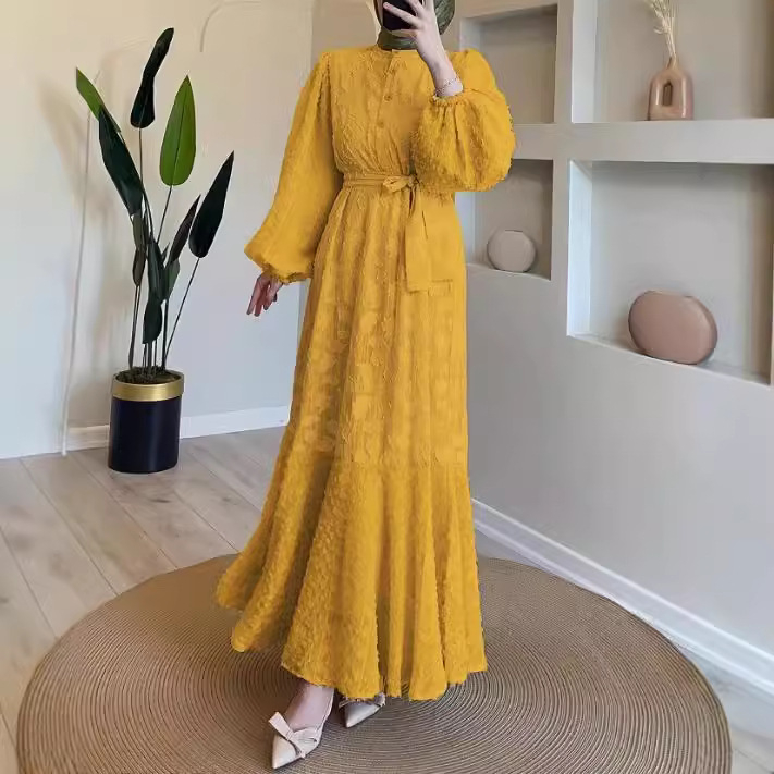 M2710 Határokon átnyúló Amazon új női közel-keleti egyszínű hosszú köntös divatos elegáns muszlim ruha