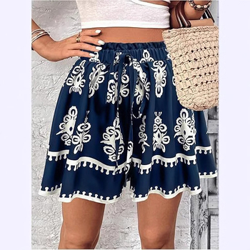 Határokon átnyúló európai és amerikai Amazon 2025 új bohém női divatos, nyomtatott, lezser, széles szárú rövidnadrág