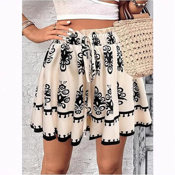 Határokon átnyúló európai és amerikai Amazon 2025 új bohém női divatos, nyomtatott, lezser, széles szárú rövidnadrág