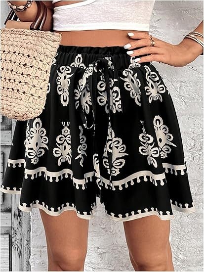 Határokon átnyúló európai és amerikai Amazon 2025 új bohém női divatos, nyomtatott, lezser, széles szárú rövidnadrág