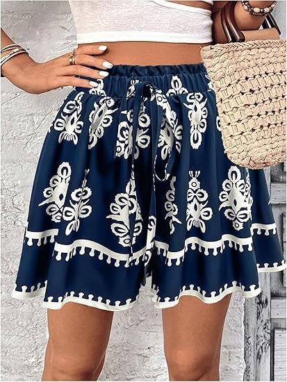 Határokon átnyúló európai és amerikai Amazon 2025 új bohém női divatos, nyomtatott, lezser, széles szárú rövidnadrág