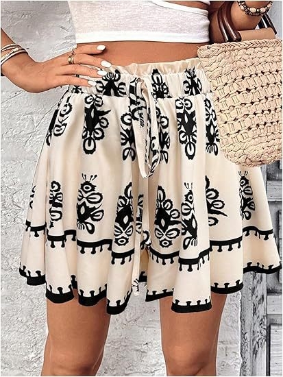 Határokon átnyúló európai és amerikai Amazon 2025 új bohém női divatos, nyomtatott, lezser, széles szárú rövidnadrág