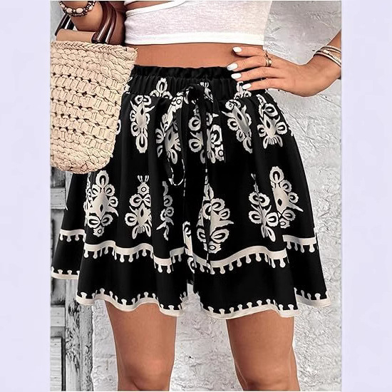 Határokon átnyúló európai és amerikai Amazon 2025 új bohém női divatos, nyomtatott, lezser, széles szárú rövidnadrág