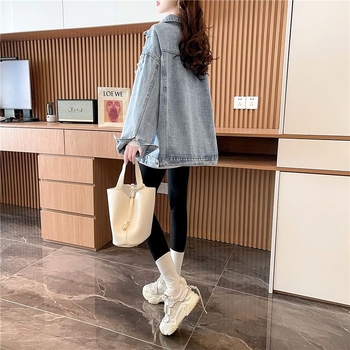 Μικρό, φρέσκο, γυναικείο τζιν παλτό βαριάς βιομηχανίας 2024, νέο, ανοιξιάτικο και φθινοπωρινό, δίχτυ σε δυτικό στιλ, δημοφιλές, all-match, τεμπέλικο τοπ