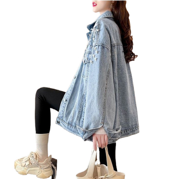 Μικρό, φρέσκο, γυναικείο τζιν παλτό βαριάς βιομηχανίας 2024, νέο, ανοιξιάτικο και φθινοπωρινό, δίχτυ σε δυτικό στιλ, δημοφιλές, all-match, τεμπέλικο τοπ