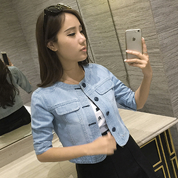 Άνοιξη Νέο All-match Casual Καθημερινό Μπλούζα με Στρογγυλή Λαιμόκοψη Μακρυμάνικο Μονόχρωμο Τζιν Κοντό Παλτό με Μεσαία Μανίκια Γυναικείο