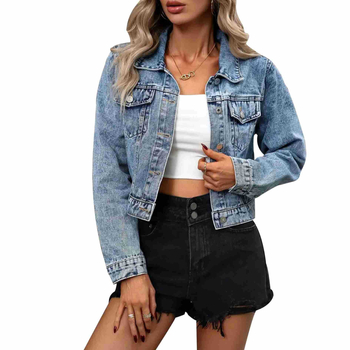 Καινοτόμος Σχεδιασμός, Εργοστασιακά Προσαρμοσμένο Γυναικείο Τζιν Μπουφάν, Κοντό Στυλ, Κλασική και Ευέλικτη Μόδα