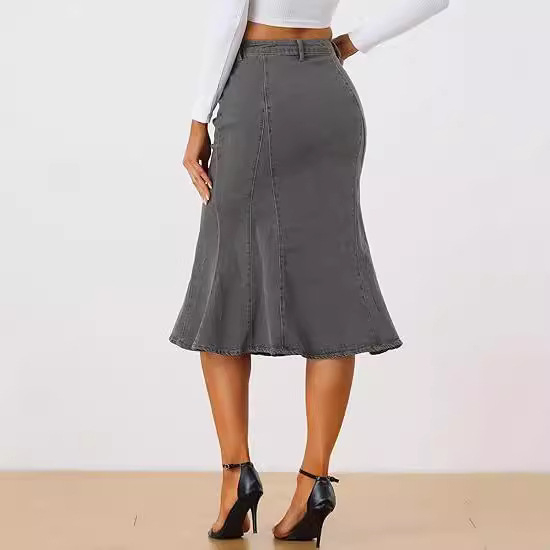 Európai és amerikai rugalmas szoknya nőknek 2025 új halszálka szoknya divatos farmer szoknya elegáns ingázó mosott szoknya