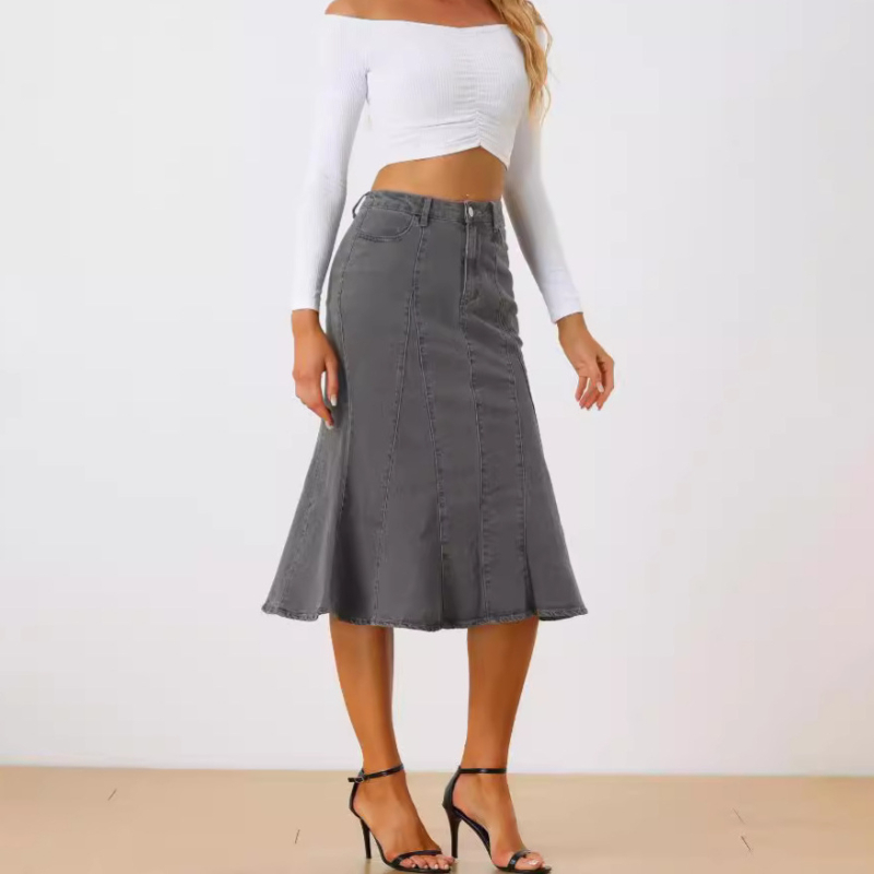 Európai és amerikai rugalmas szoknya nőknek 2025 új halszálka szoknya divatos farmer szoknya elegáns ingázó mosott szoknya