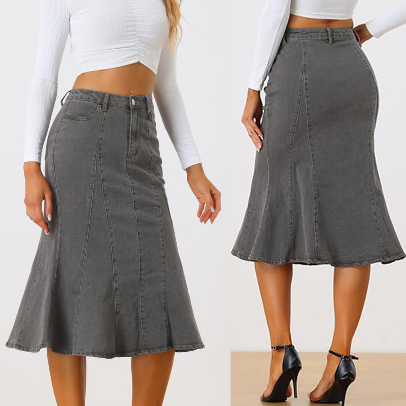 Európai és amerikai rugalmas szoknya nőknek 2025 új halszálka szoknya divatos farmer szoknya elegáns ingázó mosott szoknya