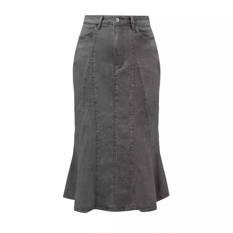 Európai és amerikai rugalmas szoknya nőknek 2025 új halszálka szoknya divatos farmer szoknya elegáns ingázó mosott szoknya