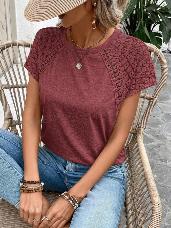 Európai és amerikai Amazon AliExpress 2025 rövid ujjú tavaszi és nyári új, kerek nyakú, lezser, elegáns, divatos női póló