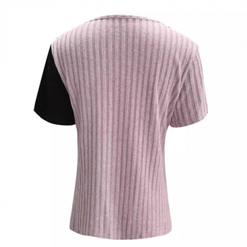 Καλοκαιρινό μπλουζάκι με κοντομάνικο πλεκτό μπλουζάκι, στρογγυλή λαιμόκοψη, χρωματιστά μπλοκ ριμπ ύφανση, σταυρωτά τελείωμα, για διασυνοριακό εμπόριο, Ευρωπαϊκό και Αμερικανικό εμπόριο, στο ίδιο στυλ