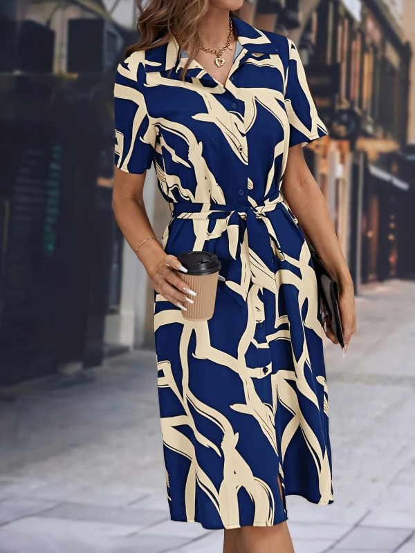 Határokon átnyúló, foltos, európai és amerikai retró derékkal karcsúsító megjelenésű, nyomtatott ünnepi hosszú szoknya, öv, V-nyakú, rövid ujjú női ruha