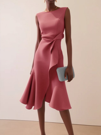 2025 Ευρωπαϊκή και Αμερικανική Ρούχα Amazon Independent Station Αμάνικο Κόκκινο Κομψό Φόρεμα με Στρογγυλή Λαιμόκοψη