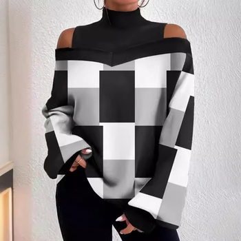 Határokon átnyúló exkluzív ajánlat a 2024shopify tavaszi női ruházatára, vállpántos, lámpás ujjú mintás felső.