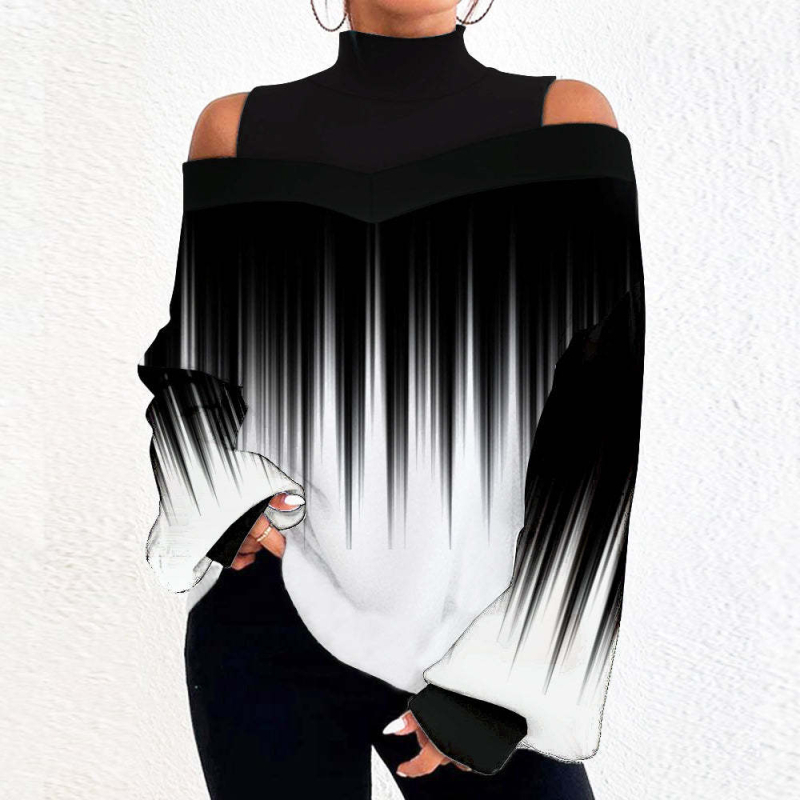 Határokon átnyúló exkluzív ajánlat a 2024shopify tavaszi női ruházatára, vállpántos, lámpás ujjú mintás felső.