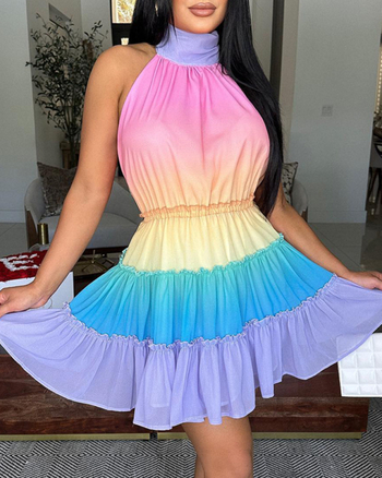 2023 Îmbrăcăminte nouă pentru femei europene și americane Amazon Aliexpress Rochie fără mâneci cu imprimeu colorat