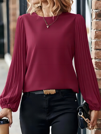 2024 m. pavasario ir rudens europietiški ir amerikietiški nauji moteriški sulankstomi ilgomis rankovėmis marškiniai, madingi apvalios iškirptės, retro stiliaus, vienspalviai, laisvalaikio stiliaus atostoginiai marškiniai.