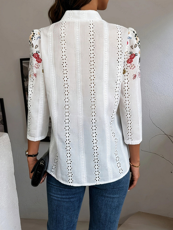 2025 tavaszi új retró mintás ing, friss, romantikus és gyengéd stílus, sokoldalú állógalléros ing