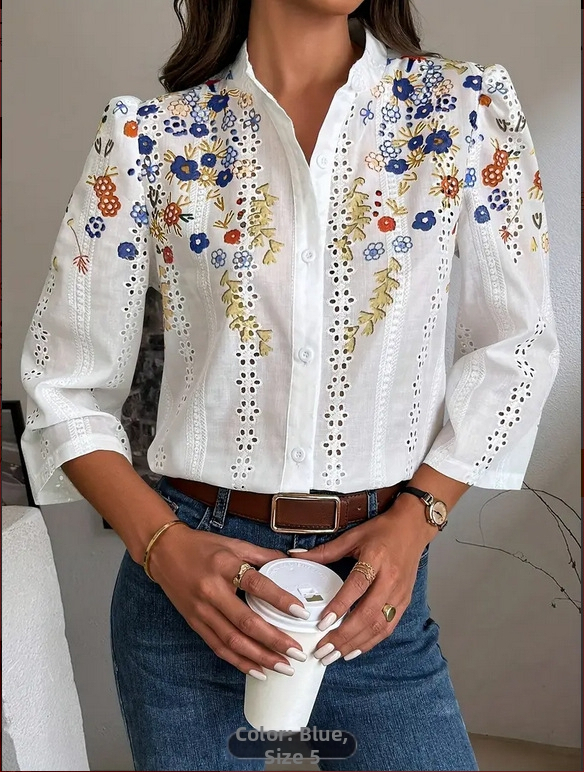 2025 tavaszi új retró mintás ing, friss, romantikus és gyengéd stílus, sokoldalú állógalléros ing