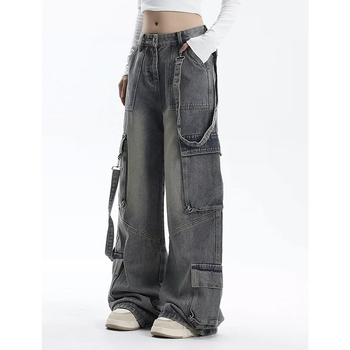 American Retro Workwear széles szárú farmernadrág női tavaszi és nyári High Street Design Sense laza, karcsúsító, magas derekú, egyenes szárú nadrág