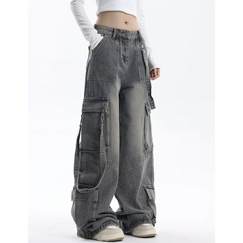 American Retro Workwear széles szárú farmernadrág női tavaszi és nyári High Street Design Sense laza, karcsúsító, magas derekú, egyenes szárú nadrág