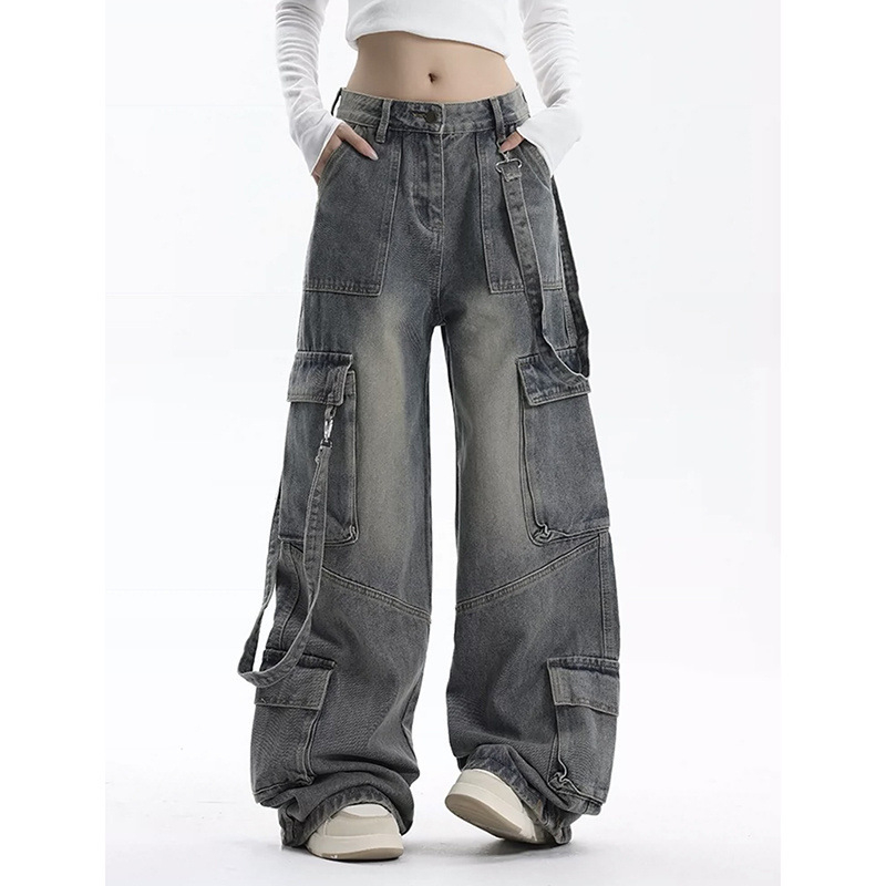American Retro Workwear széles szárú farmernadrág női tavaszi és nyári High Street Design Sense laza, karcsúsító, magas derekú, egyenes szárú nadrág