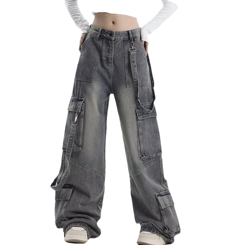 American Retro Workwear széles szárú farmernadrág női tavaszi és nyári High Street Design Sense laza, karcsúsító, magas derekú, egyenes szárú nadrág