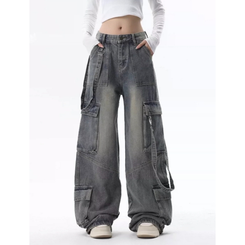 American Retro Workwear széles szárú farmernadrág női tavaszi és nyári High Street Design Sense laza, karcsúsító, magas derekú, egyenes szárú nadrág