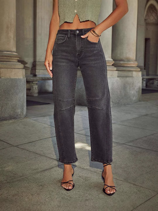 Új, határokon átnyúló, 2025-ös európai és amerikai retro külkereskedelmi laza, széles szárú, középderekú, egyenes szabású női farmernadrág raktáron