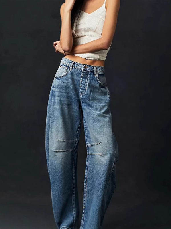 Új, határokon átnyúló, 2025-ös európai és amerikai retro külkereskedelmi laza, széles szárú, középderekú, egyenes szabású női farmernadrág raktáron