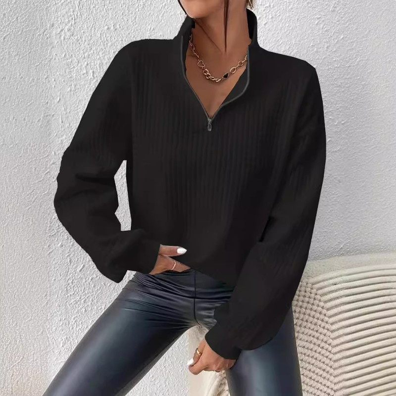 Aukštos kokybės 2025 m. rudens princesės stiliaus gaivus ir mielas aksominis megztinis moterims, storas pusiau atvira apykakle, įprastas moteriškas džemperis