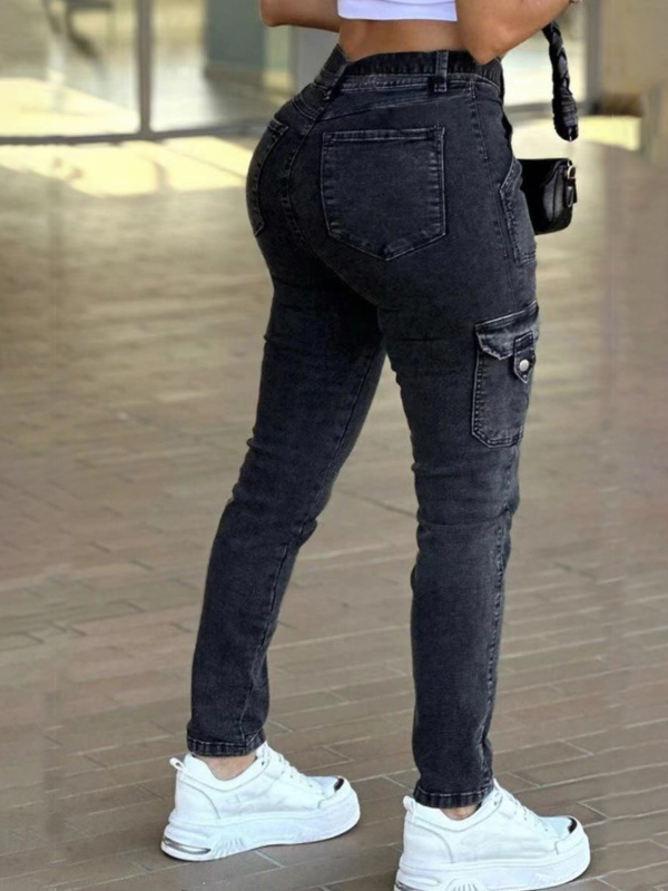 Európa és az Egyesült Államok külkereskedelmi öves női klasszikus szexi szűk leggings, magas gumis, fekete mosott overall, farmer