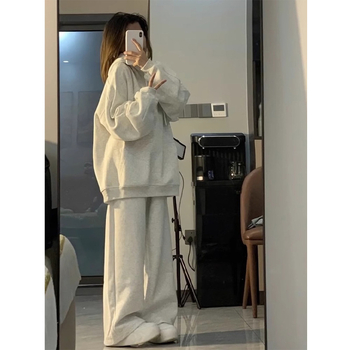 Amerikai Retro Lazy Style Loose szürke kapucnis pulóver női 2025 új őszi és téli polár bélésű ruhák