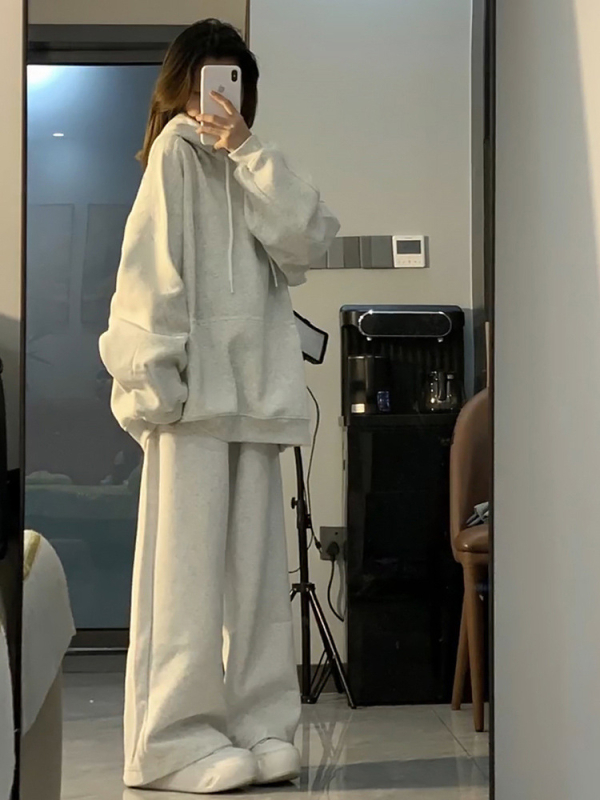 Amerikai Retro Lazy Style Loose szürke kapucnis pulóver női 2025 új őszi és téli polár bélésű ruhák