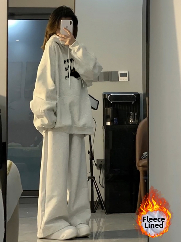 Amerikai Retro Lazy Style Loose szürke kapucnis pulóver női 2025 új őszi és téli polár bélésű ruhák