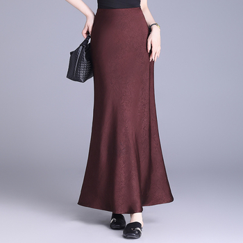 Jacquard szatén szoknya nőknek tavaszi és nyári új stílusú halszálka szoknya hosszú szoknya divatos drapézott karcsúsító csípőszoknya