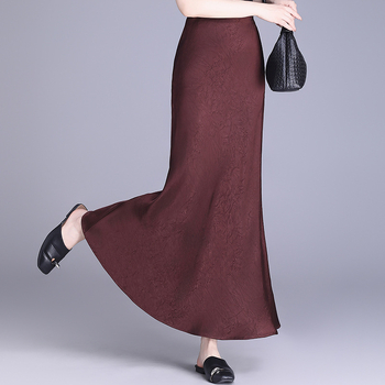 Φούστα ζακάρ σατέν για γυναίκες Άνοιξη και Καλοκαίρι Φούστα ψαροκόκαλο Νέο στυλ Μακριά φούστα Μοντέρνα ντραπέ φούστα ισχίου αδυνατίσματος