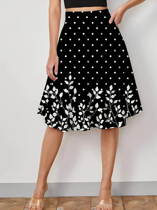 Határokon átnyúló európai és amerikai francia mintás hullámos pöttyös virágmintás karcsúsított, mindenhez illő, A-vonalú, bő derekú, középhosszú szoknya
