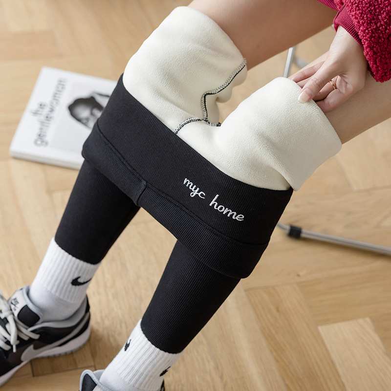 Őszi és téli bársony leggings női szűk leggings szürke menetes karcsúsító bárány bársony bélelt meleg pamut nadrág 9087