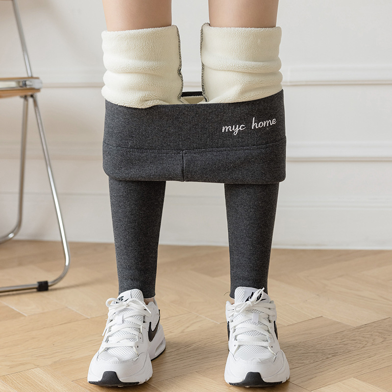 Őszi és téli bársony leggings női szűk leggings szürke menetes karcsúsító bárány bársony bélelt meleg pamut nadrág 9087