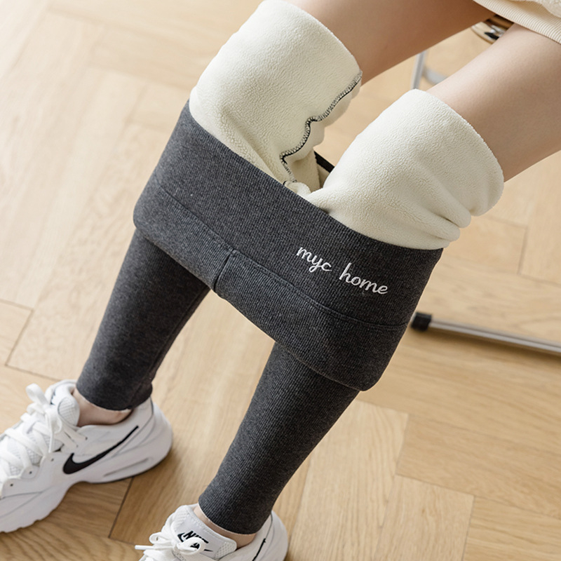 Őszi és téli bársony leggings női szűk leggings szürke menetes karcsúsító bárány bársony bélelt meleg pamut nadrág 9087